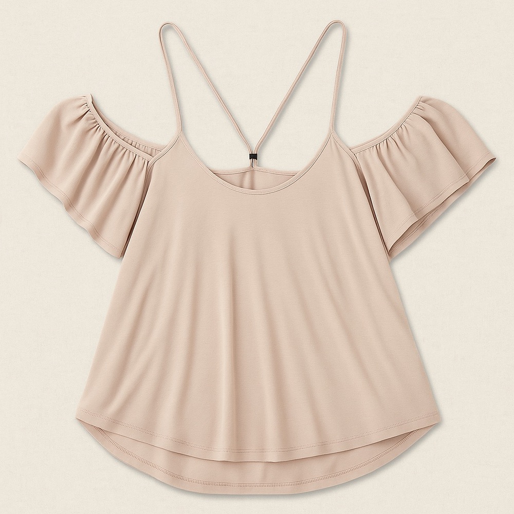 Free People Cold Shoulder Strappy Ruffle Top XS Blush Boho Festival